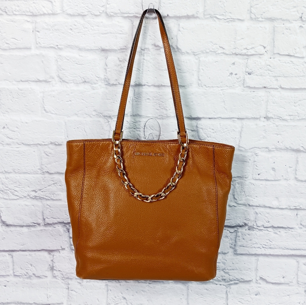 Michael Kors Harper Luggage brown leather North South tote